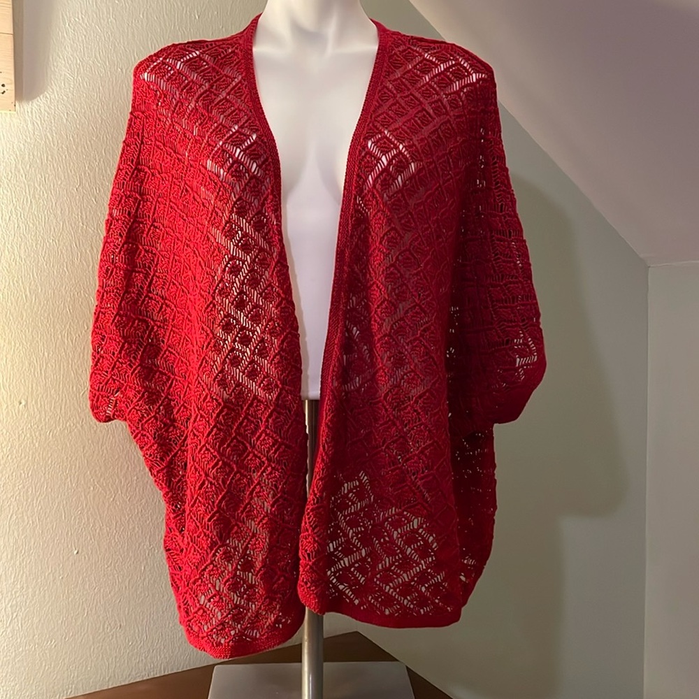Red open cardigan